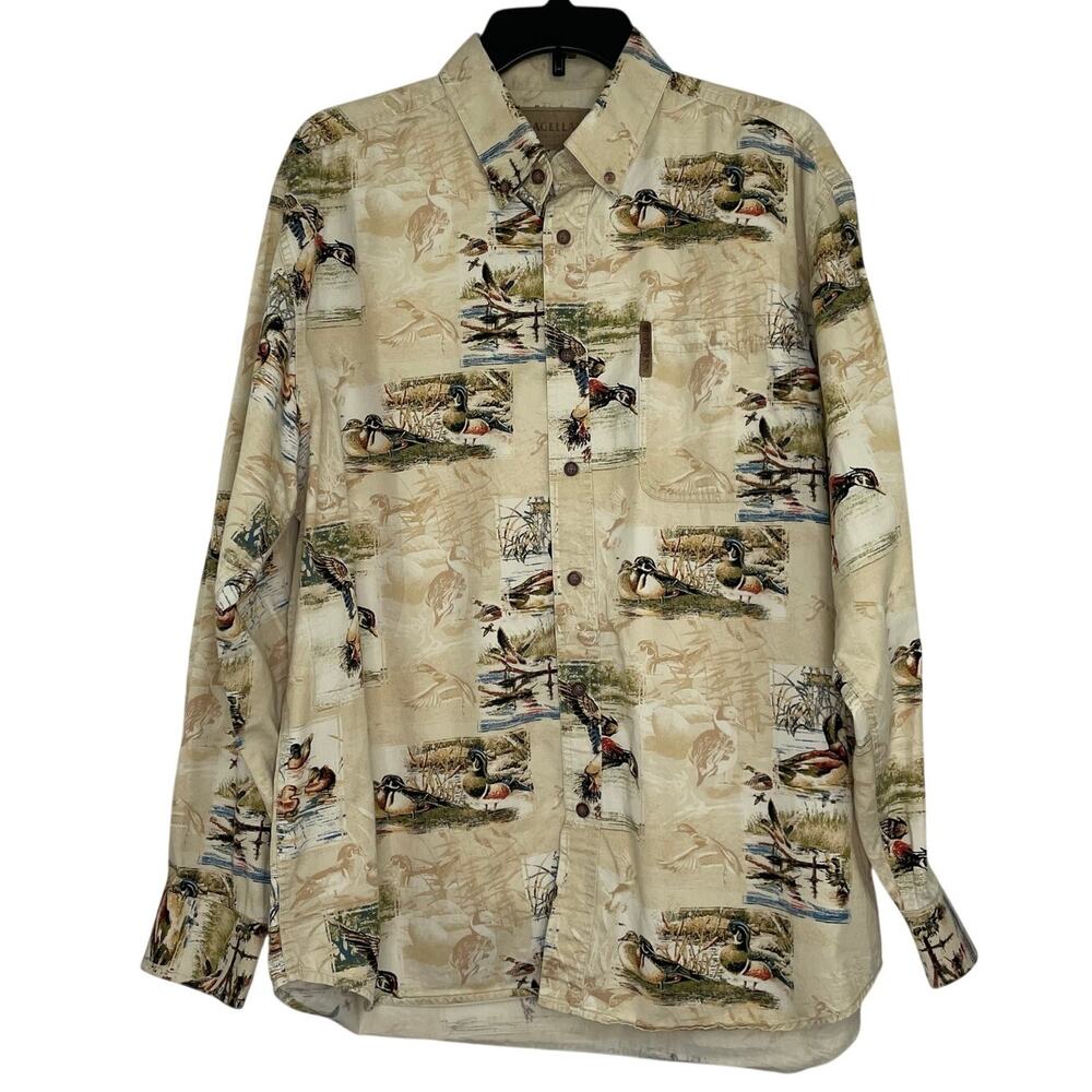 Magellan Sportswear Mallard Duck Print LS Button down Men's shirt size Large